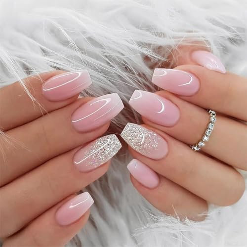 24 Pièces Carrés Faux Ongles Court, French Press on Nails Rose Brillant Ongles à Coller, Acrylique Couverture Complète Square Faux Ongles Autocollants pour Femme et Fille Nail Art
