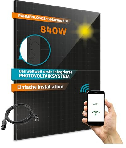 KAISER® 840W Balkonkraftwerk Photovoltaikanlage inkl. Wechselrichter - Solaranlage Komplettset im All Black Design - Plug and Play Solarmodule - inkl. Zubehör & 7m Kabel per App steuern
