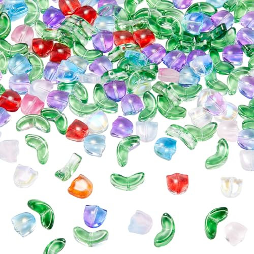 SOFPLATE 1 Box 200Pcs Glass Flower Bead Tulip Crystal Beads Bulk Colorful Transparent Spring Loose Lily flowers Glass bead for jewellery Making Beads Supplies DIY Bracelets Necklace Earrings Crafts