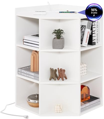 COSTWAY Mobile ad Angolo a 3 Livelli in Legno, Libreria Angolare Aperta con Stazione di Ricarica 9 Cubi 2 Porte USB e 4 Prese, Adatto per Spazi Ridotti, 51x71,5x86 cm (Bianco)