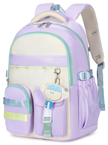 Amythe Zaino Scuola Elementare Bambina - Grandi Zaini per la Scuola Primaria e Media 3° - 9° Grado - Moda Zaino Ragazza Adolescenti con Ciondolo - Viola