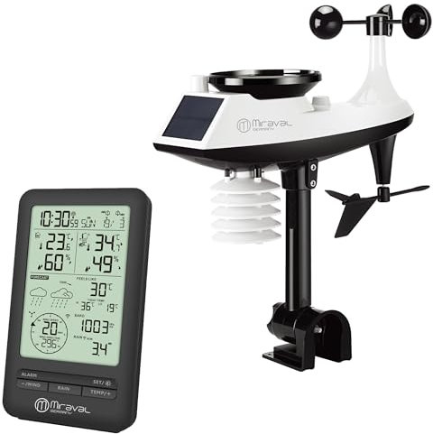Miraval Funk-Wetterstation mit digitalem Display, Windmesser, Regenmesser, 24-Stunden-Vorhersage