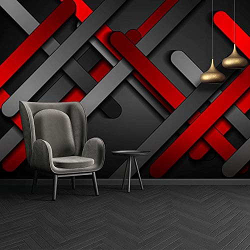 Papier peint abstrait avec lignes noires et rouges - 200 x 200 cm - Papier peint autocollant amovible pour murs et plafonds - Décoration murale pour murs et plafonds