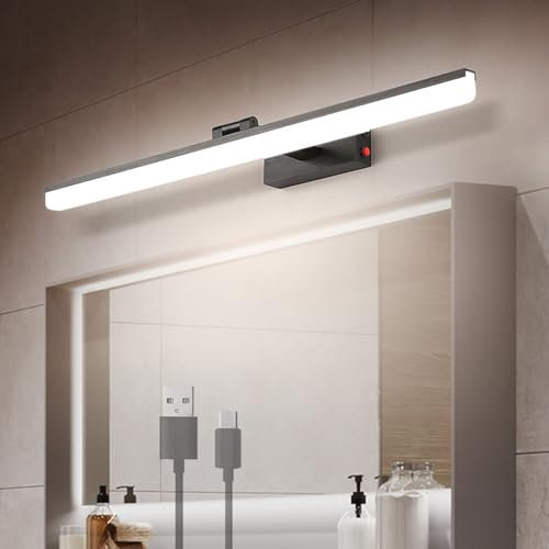 GZZBMY LED Einstellbare 180° Bilderleuchte Verstellbarer Akku Batterie Spiegel Beleuchtung Fixture Schlafzimmerleuchte Gebürstetem Schwarz Leseleuchten 3000K/4500K/6000K für Flur (Weißes Licht,50CM)
