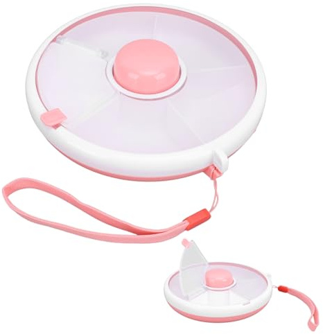 Culnflun Snack Spinner, Snackbox mit Deckel Rund, 360° Drehbarer Snack-Behälter mit 5 Fächer, Versiegelte Obst-Aufbewahrungsbox, für Picknick, Reisen, Süßigkeitennüsse (Korallenrosa)