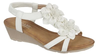 Jo & Joe Ladies Mid Heel Wedge Comfort Sandal with Glitzy Jewels and Elasticated Slingback Strap, Flexible sole sizes 4-8