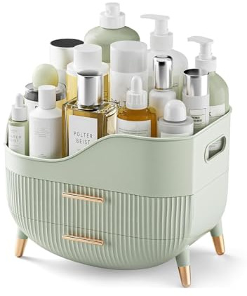 SIOOUI Makeup-Organizer mit Schubladen, Große Kosmetik-Aufbewahrung für Schminktisch, Kosmetik-Vitrine mit Griff für Schlafzimmer, Badezimmer & Waschtisch (Hellgrün)