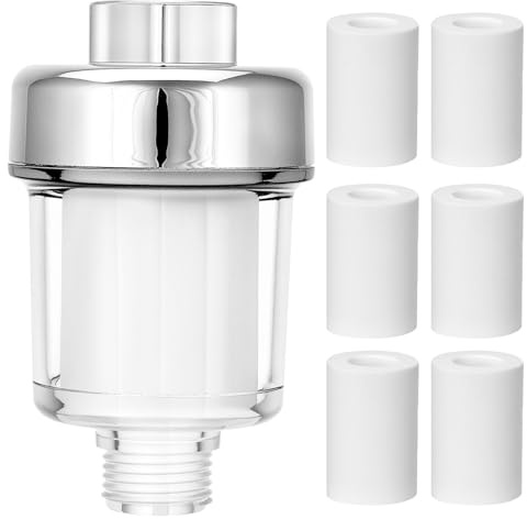 QWORK® Filtre de Douche, Filtre pommeau de Douche avec 6 éléments filtrants interchangeables, Filtre Anti-calcaire