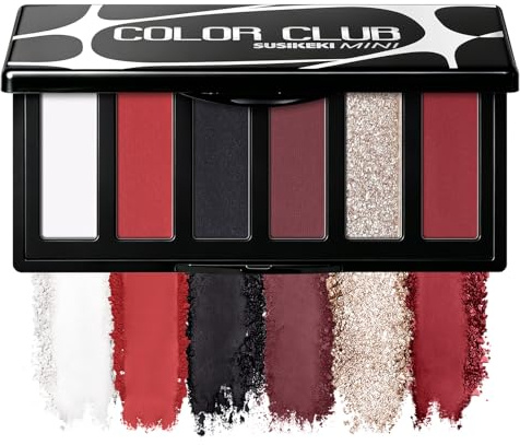 SUSIKEKI Red Eyeshadow Palette with Mirror Sliver Red Black Tones Matte Shimmer 6 Colors Mini Eye Shadow Pallet Travel Size Highly Pigmented for Joker Vampire Clown Goth Halloween Christmas Makeup