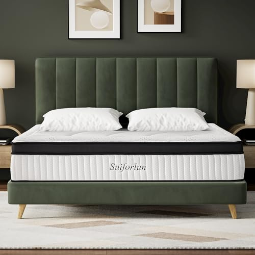 Suiforlun 14 Inch Full Size Mattress - Motion Isolation Pocketed Coils with Edge Support, Fiberglass Free Hybrid Mattress for Back Pain Relief, Medium Firm, 54 x75”