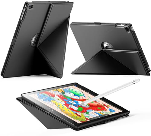 INFILAND Custodia per iPad 6a/5a generazione (2018/2017), iPad Air 2/1 (9,7 pollici), custodia protettiva sottile con magnetico, con portapenne, accensione e spegnimento (Nero)