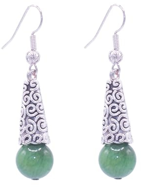 NILUXE DESIGN- Pendientes Mujer Largos con Piedra Natural Chapados en Platino -Cono Grabado Estilo Boho-Pendientes Colgantes Mujer Bohemios Handmade Diseño Artesanal Elegante