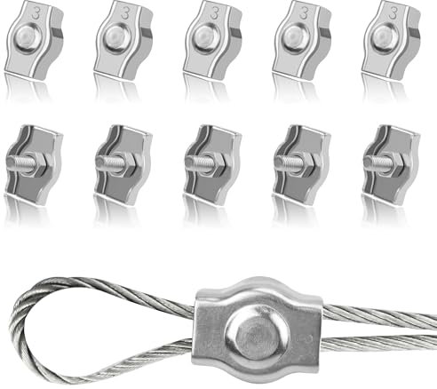 Tunejoy Morsetti per Fune Metalliche M3 Morsetto per Funi in Acciaio Inox 304 per Funi Metalliche da 3mm Giardino Cavi Patio e Vele da Sole 10 Pezzi