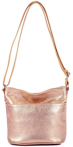 modamoda de T198 Petit sac à bandoulière en cuir pour femme fabriqué à la main en Italie, or rose métallisé, s