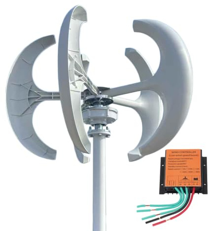 KX-ENERGIE 3-Phasiger AC Windkraftanlage Kit 600W 5-Blatt Lantern Vertikale Windturbinen kein Geräusch Windräder,12V 24V,Permanentmagnet-Generator Windgenerator mit mppt Laderegler (12Volt)