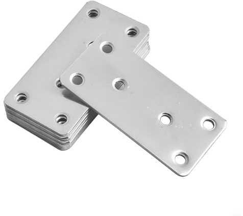 CYRENT 10pcs Flat Brackets for Wood 80 × 40 × 2mm Flat Plates Stainless Steel Sleeper Brackets Timber Fixing Metal Repair Connector