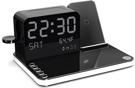 Eighosee Wireless Charging Station MitZeitanzeige, Multifunktionalem Ladezubehör Kompatibel mit Mehreren Geräten