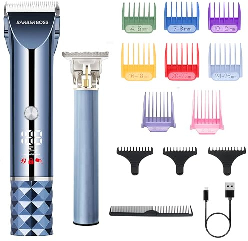 Barberboss Cortadora de barba y cabello Turbo para hombre, recortadora inalámbrica LED, disco de cuchillas ajustable, carga rápida USB y juego peines, kit de cuidado personal para hombres