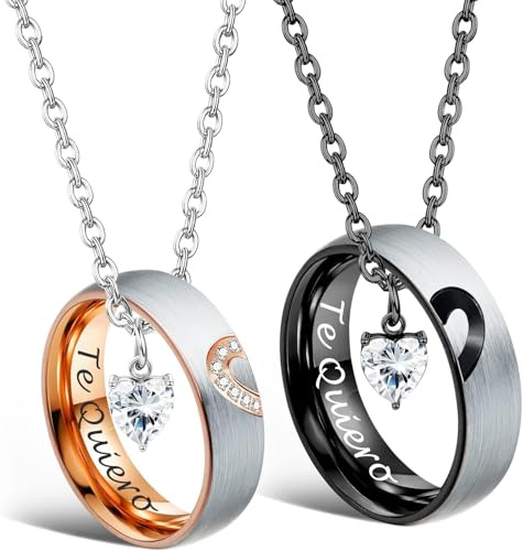 Gkmamrg San Valentin Regalo aniversario Pareja Collar - Corazón Anillos Colgante para Parejas de Rompecabezas, el Mejor Regalo para ti y tu Amante (Retro)