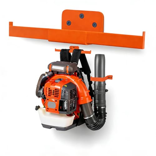 Support pour souffleur de feuilles à dos et support avec support de tuyau – Pulvérisateur à dos et support mural robuste pour désherbeur, taille-haie – Rangement de garage (Stihl Orange, 1)