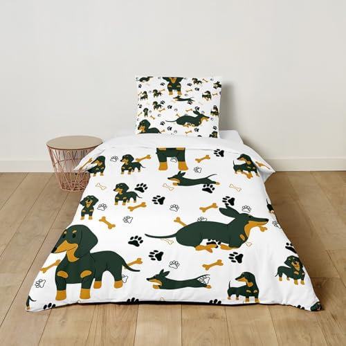 Odot Kinderbettwäsche Set,Bettwäsche Set Mädchen Jungen mit 1 Bettbezug mit Reißverschluss & 1 Kissenbezug, 3D Dackel Muster Kleinkinder Bettwäscheset aus Microfibre (Hundepfote Drucken,140x200cm)