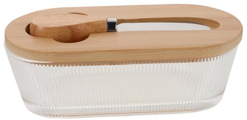 MAGICLULU Boîte à Beurre Verre avec Couvercle Bois Hermétique Plateau de Service pour Fromage avec Couteau Rangement pour Réfrigérateur et Plan de Travail