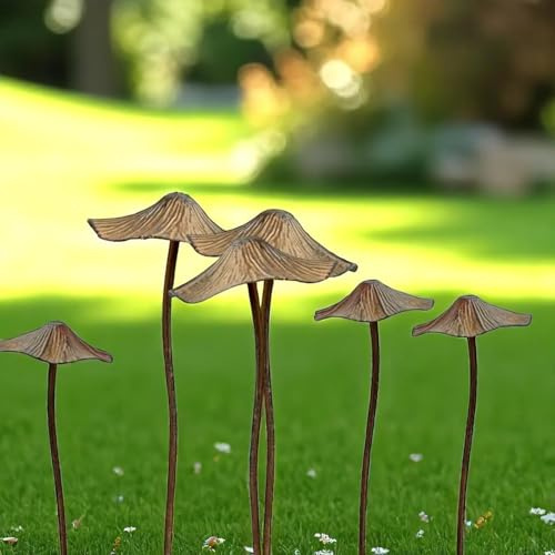 DZWAZD Herbst Deko Pilze Für Draußen, Dekopilze Outdoor, Gartenstecker Rost Vintage Gartendeko Metall Wetterfest (6pcs)