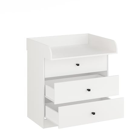 KOMTO Wickelkommode mit Schubladen - Baby Kommode mit Wickelaufsatz, Wickeltisch, Wickelschrank mit Abnehmbarer Wickelsatz Weiß | Lulliblox M3 94,6 x 70 x 85 cm