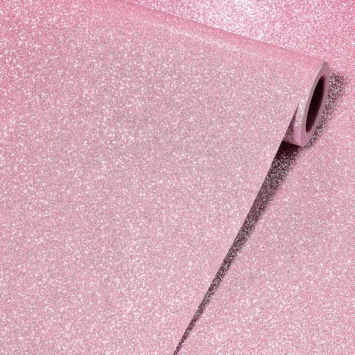 YENHOME Papier Peint Adhésif Rose Pailleté 40x500cm Papier Autocollant Mural pour Chambre Salon Rose Uni Vinyle Adhesif pour Meuble Pailleté Imperméable pour Emballage Cadeaux Coiffeuse Imperméable