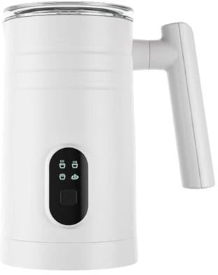 Folpus Mousseur à lait 4 en 1 grande capacité, machine à mousse chaude et froide automatique, chauffage du lait au chocolat, mousse froide, Blanc