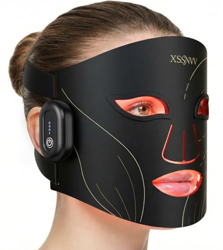 XSSNVV LED Maske Gesicht, Kabellos Lichttherapie Gesichtsmaske, 4 Modi für Anti-Aging, Hautklärung, Entzündungshemmend, Beruhigend, rote/blau LED, Aufladbar Rotlichtlampe Gesicht, Schönheitsgeschenke