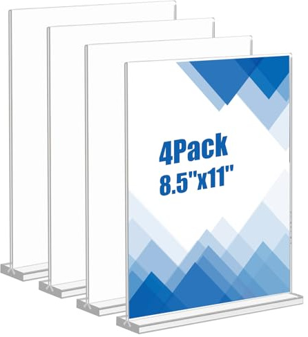 A4 Acrylic Sign Holder, 4 Pack Double-Side Display Stand Clear T-Shape Menu Holders for Office Hotel Shop Restaurant, School