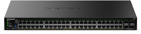 NETGEAR S350 Gigabit Ethernet PoE+ Smart Managed Essentials Switch a 52 porte – 48 x 1G PoE+ @ 380 W, 4 x 1G SFP dedicata – Montaggio su tavolo o in rack (GS348TPv2)