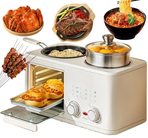 4-in-1 Breakfast Maker Station, 8L Electric Breakfast Machine with Oven, Frying Pan and Steamer, 1200W Breakfast Egg Sandwich Maker