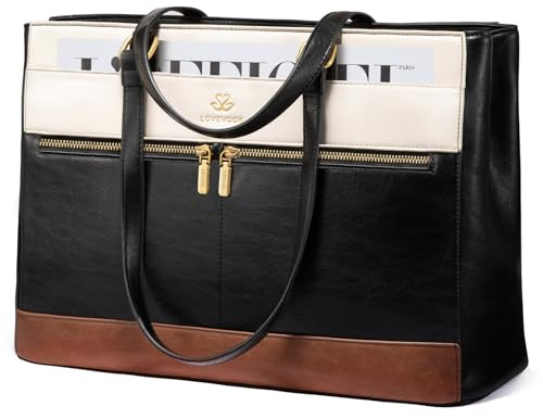 LOVEVOOK Laptop Handbags for Women, 15.6 Inch Large Tote Bag Ladies Work Bags with Compartments, Vintage-Style Leather Laptop Bags Womens Handbag Shoulder Bag for School Office Business