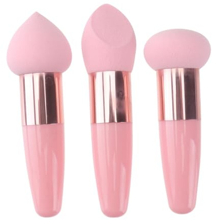 Aplicador de Esponja de Maquillaje de Látex Rosa 3 Piezas | Cabeza Tipo Hongo, Uso de Viaje, Mango Estable, Formato Compacto para Niñas Estilo Aleatorio