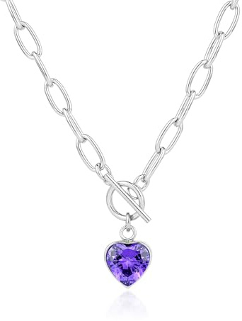 TaYolnFaSo Collar con colgante en forma de corazón y piedra natal con cierre de apriete, 11 x 11 mm, collar de piedra preciosa en forma de corazón, joyería con cierre de clip de papel, regalo de
