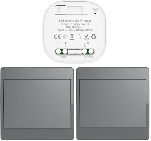 Cerhot gris Kit d'interrupteur cinétique sans fil auto-alimenté interrupteurs de lumière télécommandés RF interrupteur cinétique sans fil sans pile interrupteurs radio sans fil (Gray 1Gang 2V1 EU)