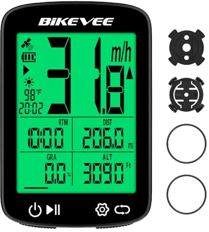 Bikevee GPS Fahrradcomputer Kabellos Tacho Fahrrad IPX7 Wasserdicht mit Temperatur Höhe Steigung 2,4 Zoll Display Auto Start Stopp KMH MPH