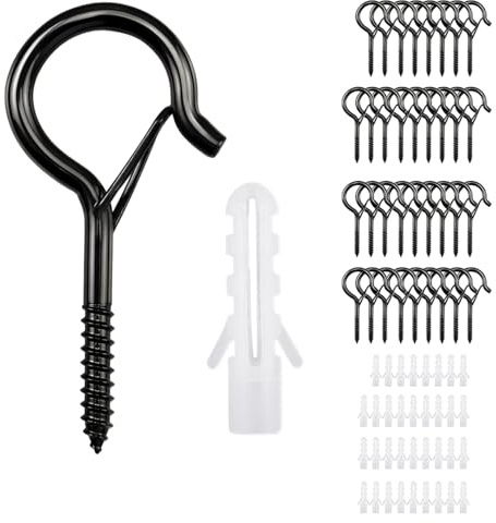 XRYIMYI 35PCS Crochet a Visser Noir, Piton à Visser Noir, avec Boucle de Sécurité, Boucle de Sécurité Mousqueton à Ressort, Crochet à Visser, pour Suspension Plantes, Lanternes, Mangeoires et Tasses