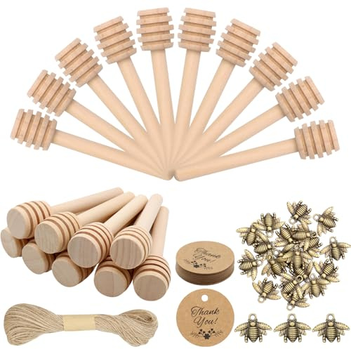Scettar Honey Dipper Gift Set with Tags, Bee Charms & Twine, 20 Pack