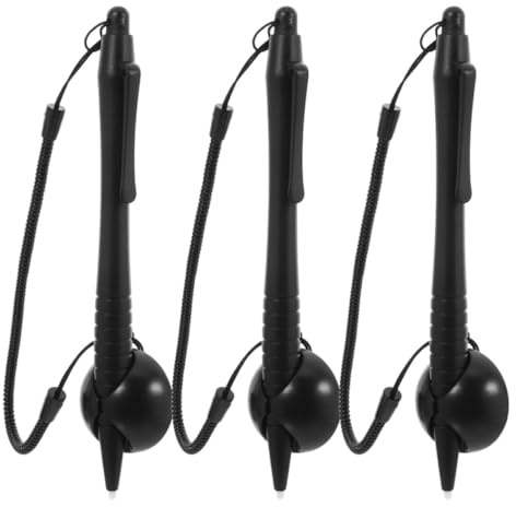 SHINEOFI 3 Pezzi Penna Touchscreen Resistiva Nera con Base e Cordino a Molla, Penna per Scrittura Manuale su Dispositivi con Schermo Resistivo, per Studio e Lavoro in Ufficio