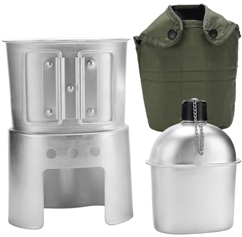 Kit mensa, mensa metallica in alluminio da 850 ml con tazza e fornello, set completo di mense militari per campeggio, escursionismo e avventure all'aria aperta, tazza