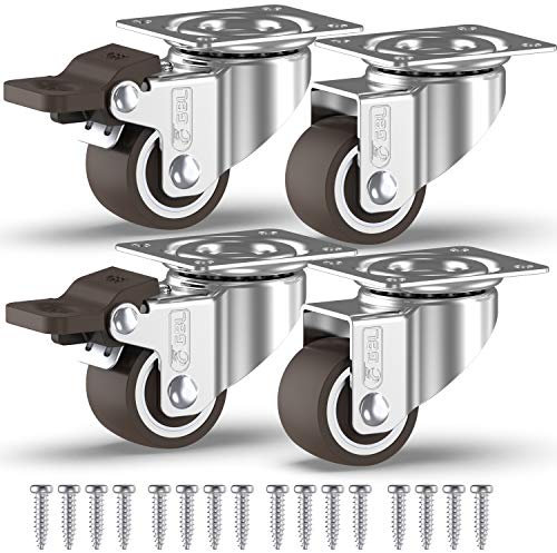 GBL 4 Lenkrollen 25 mm / 50 mm mit Schrauben Schwerlastrollen Lenkrollen Gummirollen für Möbel, Tisch, Wagen, braun