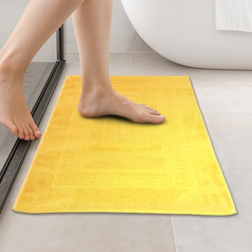 HomeLife Badezimmerteppich Gelb, 60X90 - Badematte saugstark - Maschinenwaschbarer Badteppich - Badvorleger & Duschvorleger mit italienischem Flair - Teppich für EIN schönes Badezimmer - Badematte