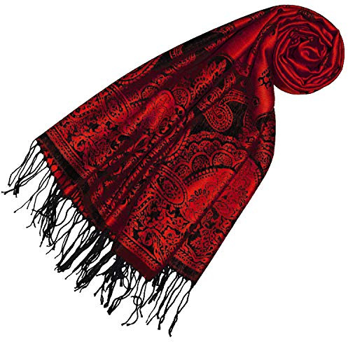 Lorenzo Cana Pashmina Schal Schaltuch gewebtes Paisleymuster 70 cm x 180 cm Tuch Naturfaser Rot Schwarz 93316