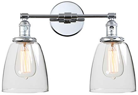 Phansthy Wandleuchte wandlampe 2 Flaming Klar Glas Glocke Wandleuchte Vintage Industrie innen Modern Wandbeleuchtung Loft-Wandlampe Küchenwandleuchte(Chrome Farbe)