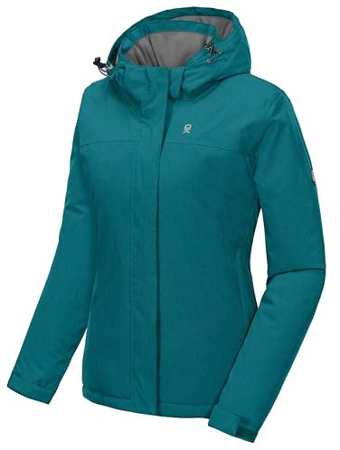 Little Donkey Andy Damen wasserdichte Ski-Snowboardjacke Winddichter Warmer Mantel mit Abnehmbarer Kapuze Grasgrün Heide L