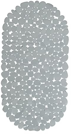 Relaxdays Badewanneneinlage Steinoptik, Antirutschmatte mit Saugnäpfen für Bad, BxT: 66,5 x 34,5 cm, grau, weiß, schwarz