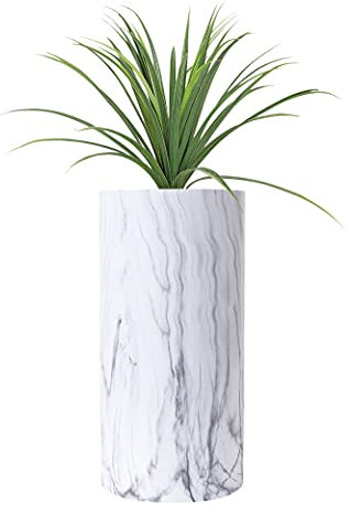 wuuhoo I Pflanzkübel Lily in weißer Marmoroptik mit Pflanzeinsatz I Wetterfest für Innen und Außen I Pflanzsäule, Bodenvase wasserdicht aus frostbeständigem Fiberglas 90 cm